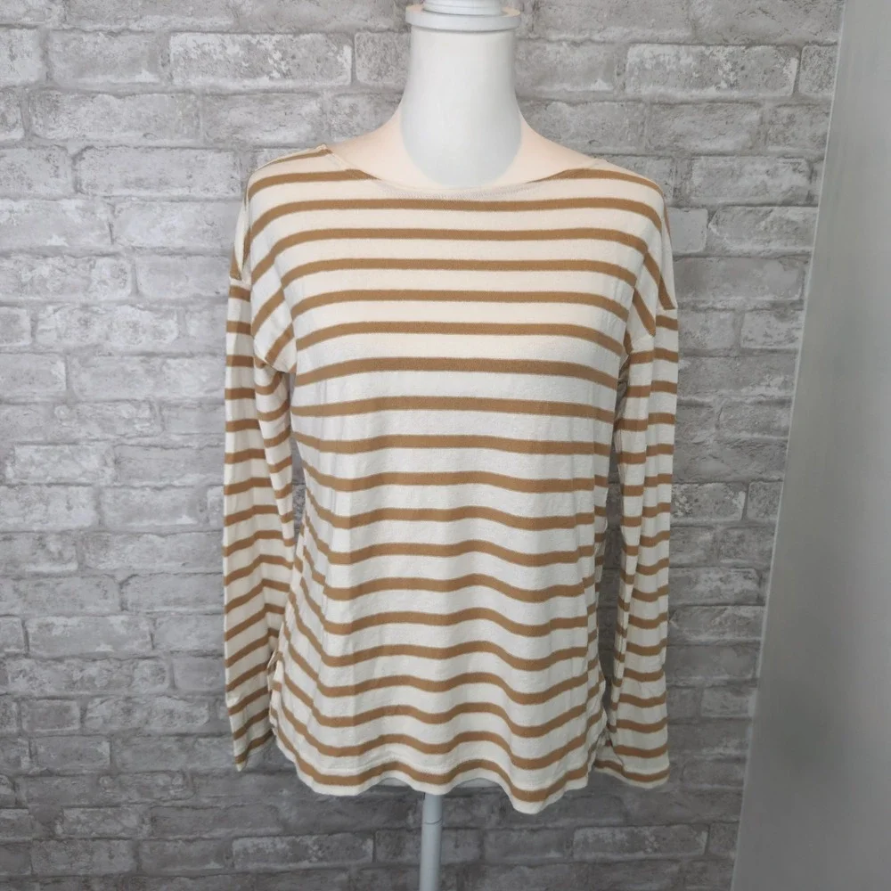 J. Crew Top Long Sleeve Brown White Striped Oversized XXS